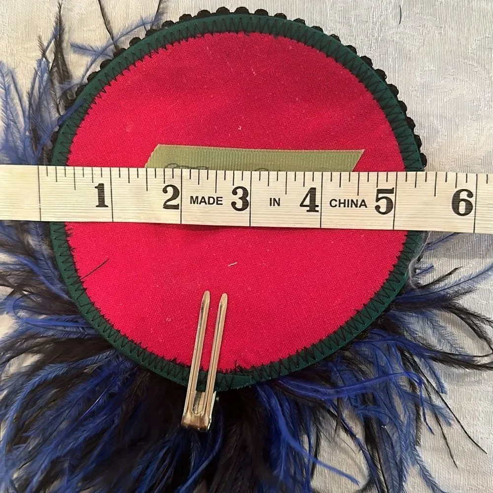 Taissa Lada Handmade Feather Fascinator Maribou Satin Lace Blue Black